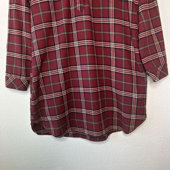 Entro Plaid Red Flannel Pocketed Roll Tab Sleeve Tunic with Sequin Trim L - Picture 7 of 12